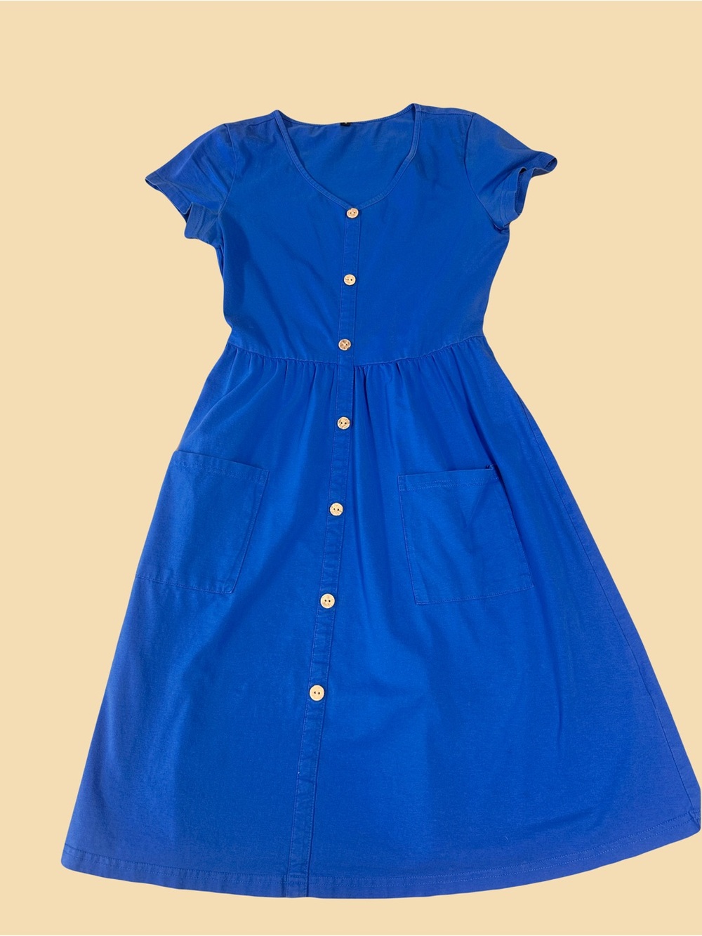 Women’s Button-Front Royal Blue Dress with Pockets